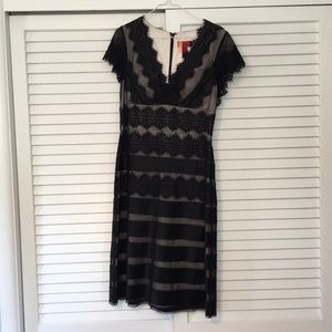 Black lace and satin cocktail dress